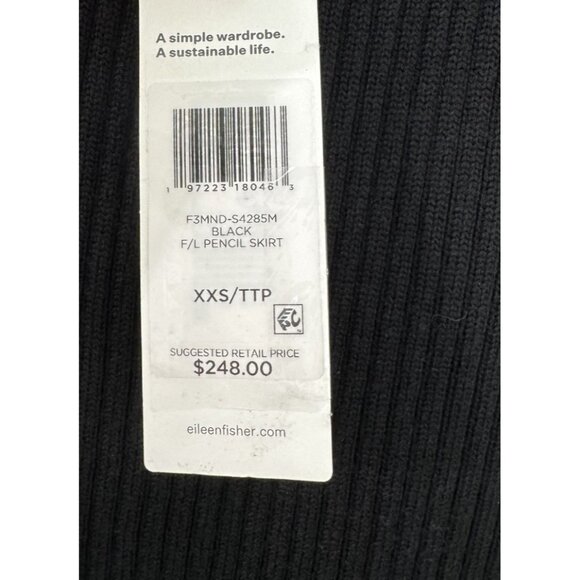 Eileen Fisher XXS Black Ribbed Sweater Knit 100% Merino Wool Pencil Skirt $248 - Picture 5 of 12